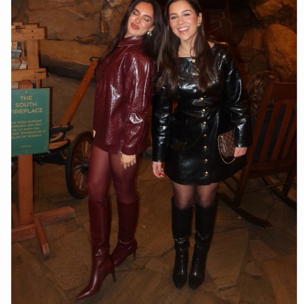 Burgundy maroon dark red wine knee high faux leather womens boots - Picture 4 of 14